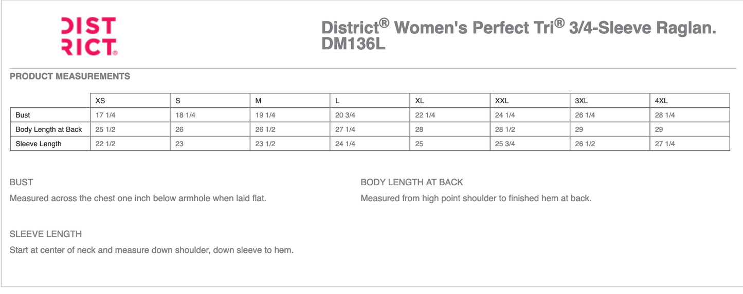 District ® Women’s Perfect Tri ® 3/4-Sleeve Raglan